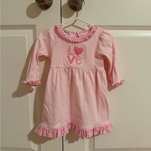 Magnolia Baby Pink valentine dress with love appliqué with bloomers
